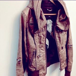 Danier Hooded Leather Bomber Jacket